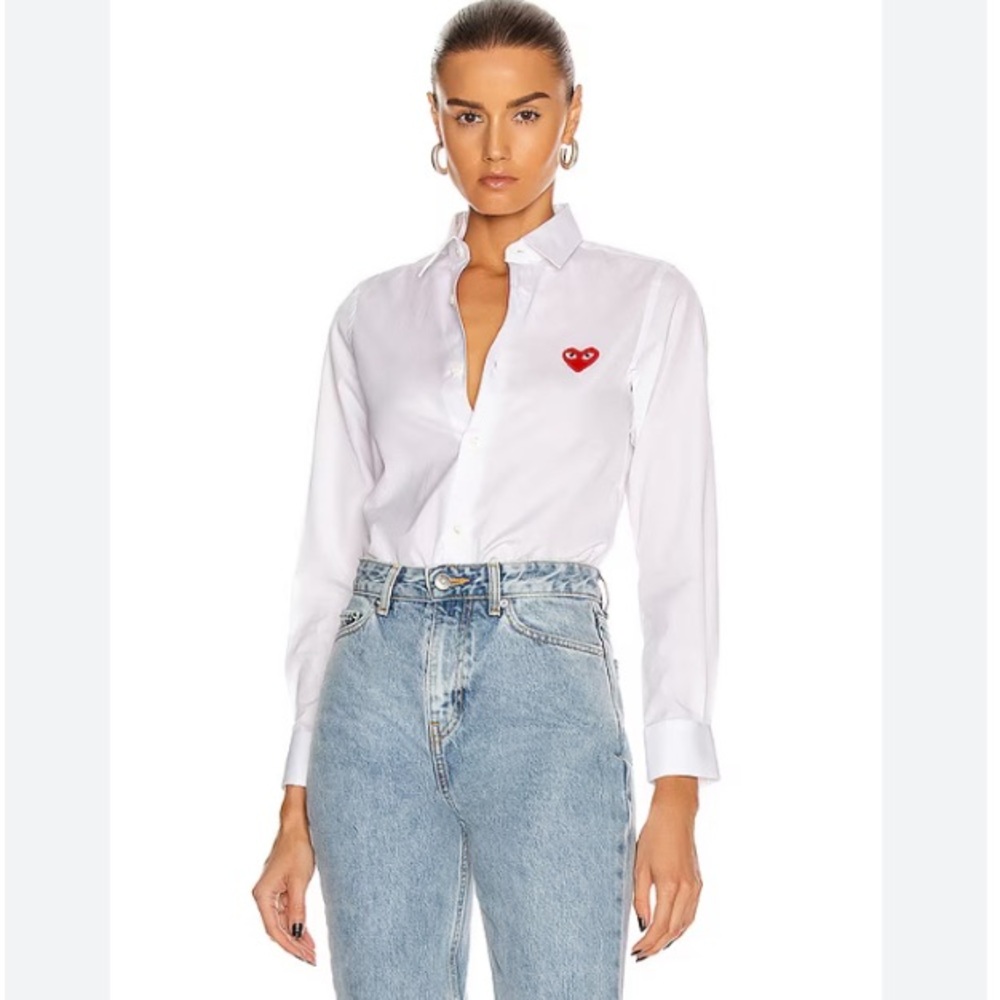 COMME DES GARCONS PLAY White Cotton Button Down shirt with heart